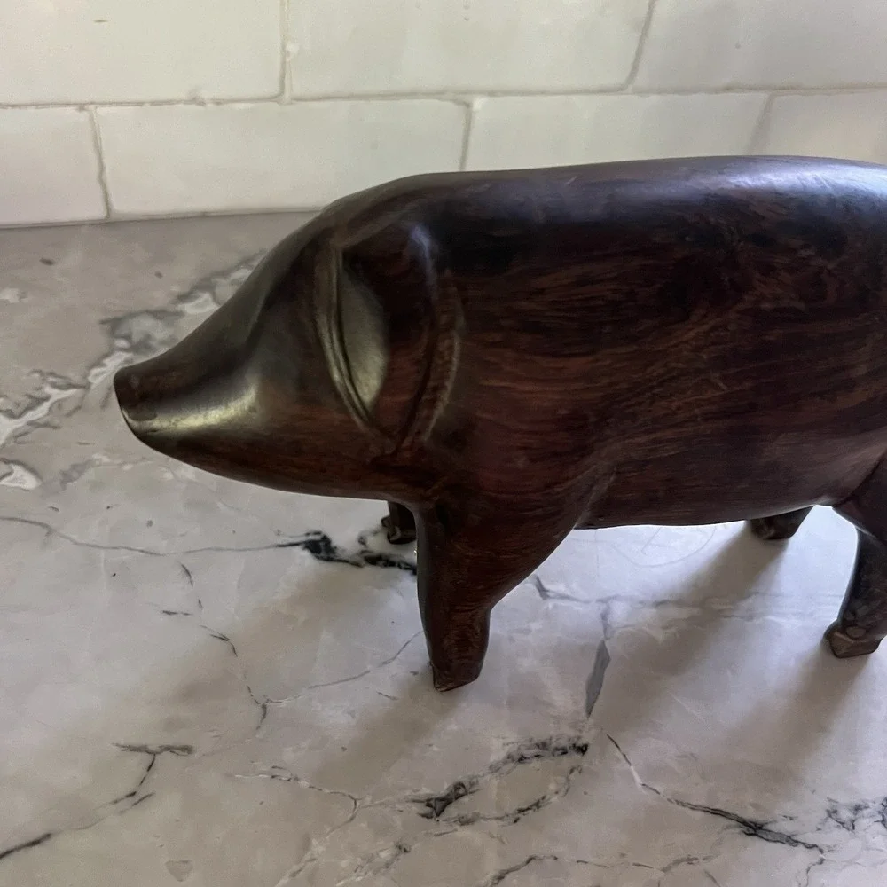 Vintage Iron Wood Adorable PIG Figurine‎